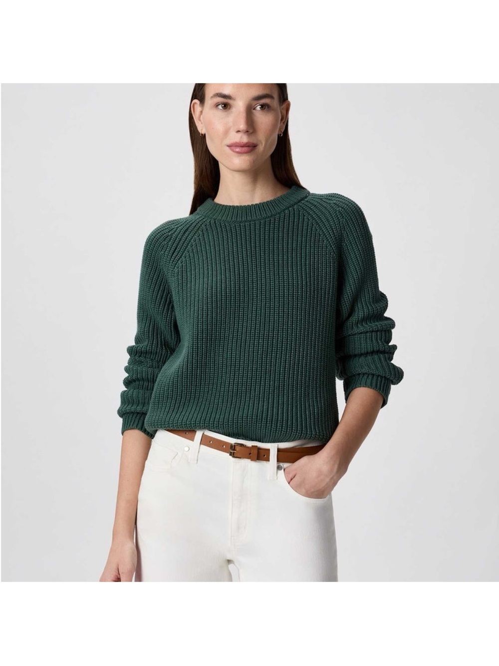 Quince 100% Organic Cotton Women's Coastal Fisherman Sweater. Green. Size Small